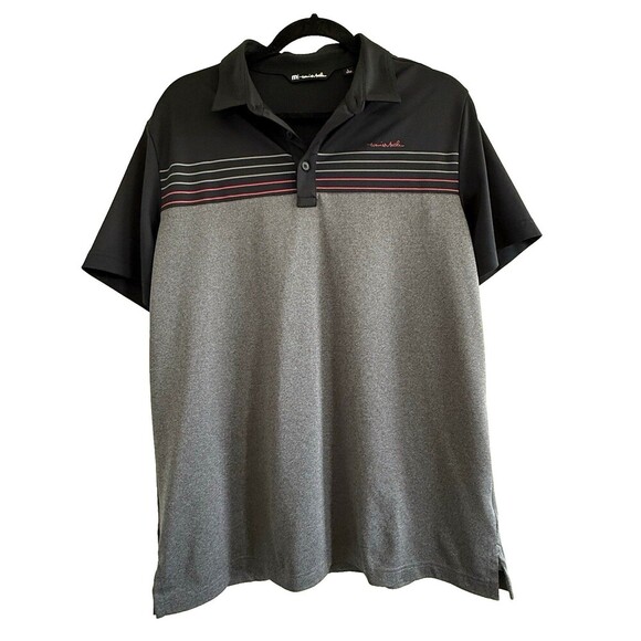 Travis Mathew Men Polo Shirt Gray Cainsville Redline Striped Golf READ size L - Picture 3 of 10